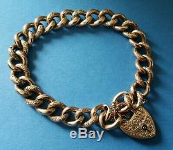 Antique Victorian 9ct Rose Gold Fancy Large Link Chain Heart Lock Clasp Bracelet