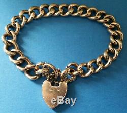 Antique Victorian 9ct Rose Gold Fancy Large Link Chain Heart Lock Clasp Bracelet
