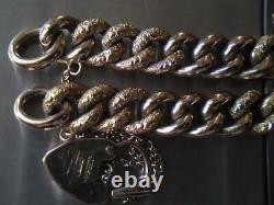 Antique Victorian 9ct Rose Gold Heart Padlock Night & Day Charm Bracelet 15.5 gm