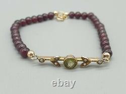 Antique Victorian 9k 9ct yellow gold peridot seed pearl and garnet bracelet gift