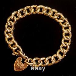 Antique Victorian Curb Bracelet 9ct Rose Gold Ornate Heart Padlock c. 1900
