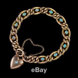Antique Victorian Opal Curb Bracelet 9ct Gold Heart Padlock Circa 1900