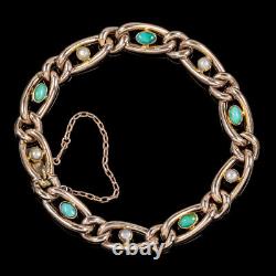 Antique Victorian Turquoise Pearl 9ct Rose Gold Bracelet Circa 1900