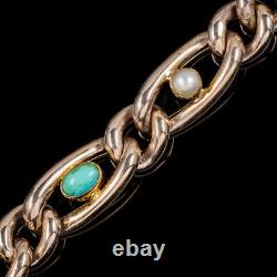 Antique Victorian Turquoise Pearl 9ct Rose Gold Bracelet Circa 1900