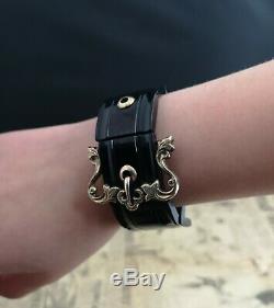 Antique Victorian Whitby Jet and gold buckle bracelet, cuff bracelet, 9ct