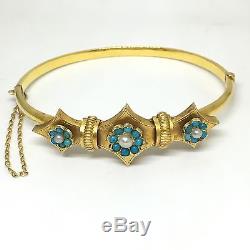 Antique Vintage 9ct Gold Edwardian Circa. 1900 Turquoise Pearl Bangle Bracelet