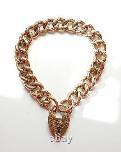 Antique curb bracelet 9ct rose gold patterned and plain links 25 grams 8
