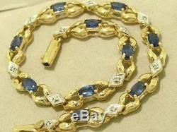 B048 Genuine 9K 9ct Solid Gold NATURAL Sapphire & Diamond Line Bracelet 18cm