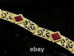 B089 Genuine 9K 9ct Solid Yellow GOLD FILIGREE Natural Ruby Line Bracelet 18.2cm