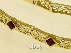 B089 Genuine 9K 9ct Solid Yellow GOLD FILIGREE Natural Ruby Line Bracelet 18.2cm
