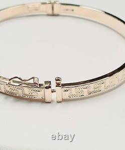 Bangle 9ct Gold Patterned Greek Key Design 4mm Bracelet Hinged Hallmarked