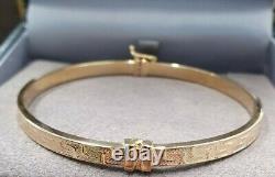 Bangle 9ct Gold Patterned Greek Key Design 4mm Bracelet Hinged Hallmarked