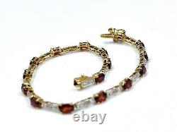 Beautiful 9ct Gold Bracelet With Diamond And Garnet 20cm Hallmarked