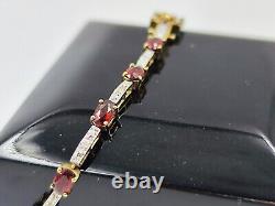 Beautiful 9ct Gold Bracelet With Diamond And Garnet 20cm Hallmarked