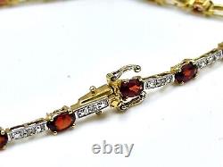 Beautiful 9ct Gold Bracelet With Diamond And Garnet 20cm Hallmarked