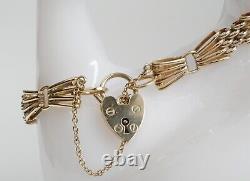 Beautiful 9ct Gold Fully Hallmarked Fan Shape 4 Bar Gate Padlock Clasp Bracelet
