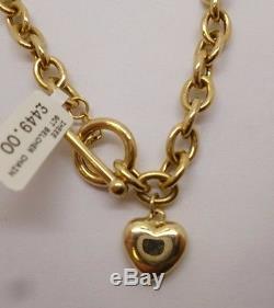 Beautiful 9ct yellow gold belcher necklace with T-bar fastening and heart drop