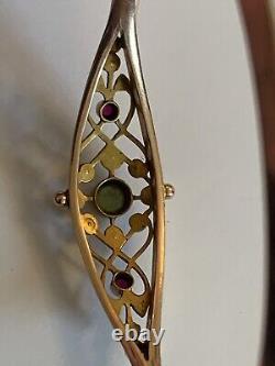 Beautiful Fine Edwardian 9ct Gold Peridot, Ruby & Seed Pearl Set Hinged Bangle