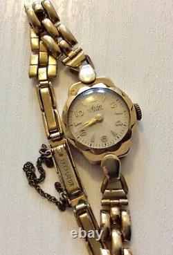 Beautiful Ladies Stylish Vintage Solid Heavy 9CT Watch on Rolled Gold Bracelet