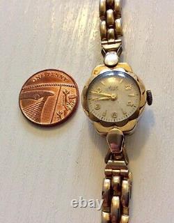 Beautiful Ladies Stylish Vintage Solid Heavy 9CT Watch on Rolled Gold Bracelet