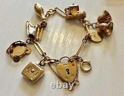 Beautiful Quality Ladies Vintage Solid 9CT Gold Charm Bracelet & Charms