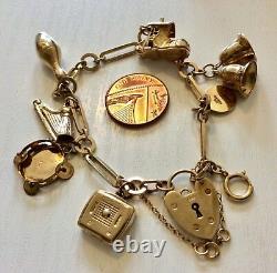 Beautiful Quality Ladies Vintage Solid 9CT Gold Charm Bracelet & Charms