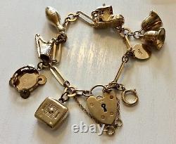 Beautiful Quality Ladies Vintage Solid 9CT Gold Charm Bracelet & Charms