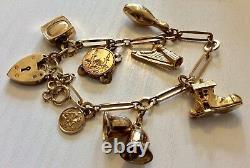 Beautiful Quality Ladies Vintage Solid 9CT Gold Charm Bracelet & Charms