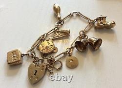 Beautiful Quality Ladies Vintage Solid 9CT Gold Charm Bracelet & Charms