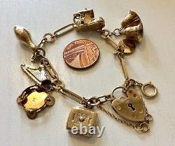Beautiful Quality Ladies Vintage Solid 9CT Gold Charm Bracelet & Charms