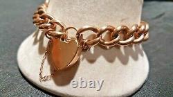 Beautiful Vintage 9ct Rose Gold Plain Curb Link Charm Bracelet & Padlock 15.7g