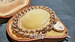 Beautiful Vintage 9ct Rose Gold Plain Curb Link Charm Bracelet & Padlock 15.7g