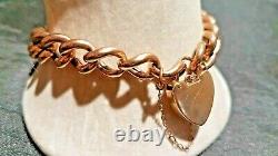 Beautiful Vintage 9ct Rose Gold Plain Curb Link Charm Bracelet & Padlock 15.7g