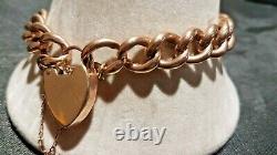 Beautiful Vintage 9ct Rose Gold Plain Curb Link Charm Bracelet & Padlock 15.7g