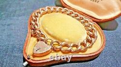 Beautiful Vintage 9ct Rose Gold Plain Curb Link Charm Bracelet & Padlock 15.7g