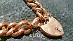Beautiful Vintage 9ct Rose Gold Plain Curb Link Charm Bracelet & Padlock 15.7g