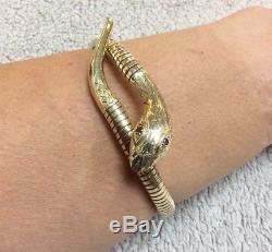 Beautiful Vintage 9ct Yellow Gold Snake Bangle With Ruby Eyes 26g