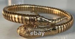 Beautiful Vintage Antique 9ct Gold Flexible Coil Snake Serpent Bangle Ruby Eyes