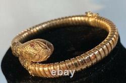 Beautiful Vintage Antique 9ct Gold Flexible Coil Snake Serpent Bangle Ruby Eyes