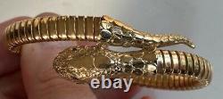 Beautiful Vintage Antique 9ct Gold Flexible Coil Snake Serpent Bangle Ruby Eyes