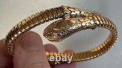 Beautiful Vintage Antique 9ct Gold Flexible Coil Snake Serpent Bangle Ruby Eyes