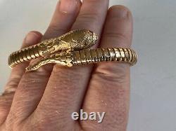 Beautiful Vintage Antique 9ct Gold Flexible Coil Snake Serpent Bangle Ruby Eyes