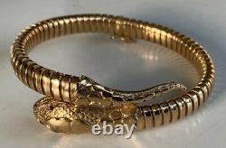 Beautiful Vintage Antique 9ct Gold Flexible Coil Snake Serpent Bangle Ruby Eyes