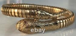 Beautiful Vintage Antique 9ct Gold Flexible Coil Snake Serpent Bangle Ruby Eyes