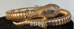 Beautiful Vintage Antique 9ct Gold Flexible Coil Snake Serpent Bangle Ruby Eyes