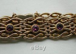 Beautiful antique 9ct Rose Gold And rhodolite garnet Fancy Link Gate Bracelet