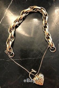 Beautiful & unique Victorian 9ct gold filigree heart locket night & day bracelet
