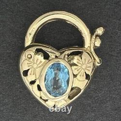 Blue Topaz Heart Padlock for Charm Bracelet 9ct Yellow Gold 19x16mm