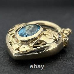 Blue Topaz Heart Padlock for Charm Bracelet 9ct Yellow Gold 19x16mm
