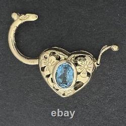 Blue Topaz Heart Padlock for Charm Bracelet 9ct Yellow Gold 19x16mm